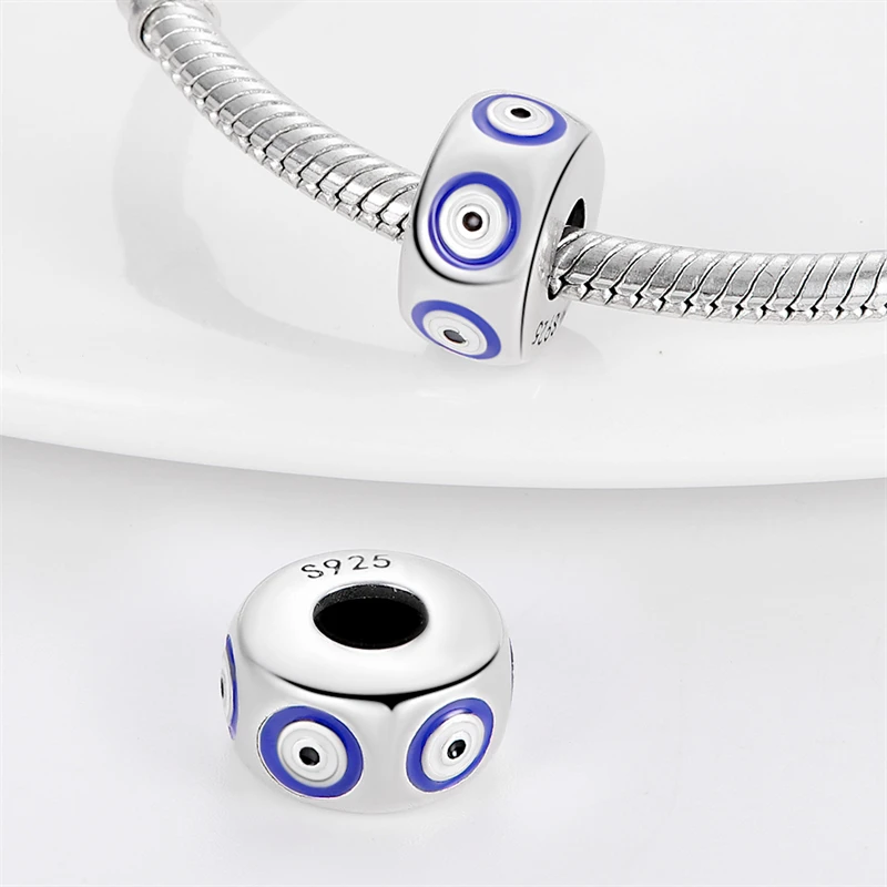 925 Sterling Silver Blue Travel Magic Eye Charm Bead Fit 3mm Original Bracelet DIY Women Exquisite Birthday Party Jewelry Gifts