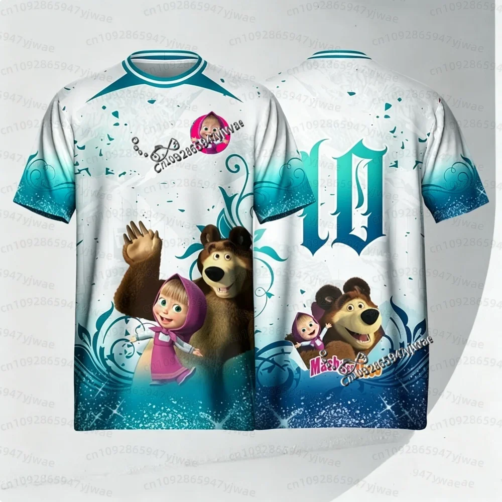 26 Heiß begehrtes Kinder-T-Shirt Russland Cartoon Masha und der Bär bedrucktes Fußballtrikot O-Ausschnitt Cosplay-T-Shirt Sommer Kinder- und Erwachsenen-T-Shirt – Detail 10