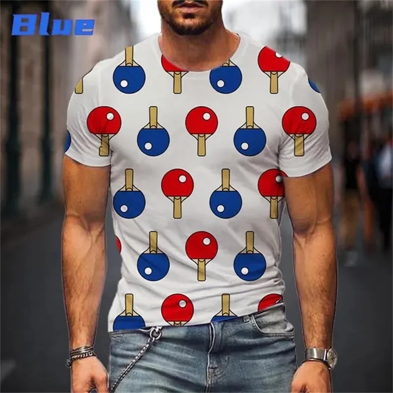 New Summer Men\'s Pingpong Pattern Sports T-shirt 3D Printing Table Tennis Tee Tops Casual Round Neck Short-sleeved Funny Tshirts