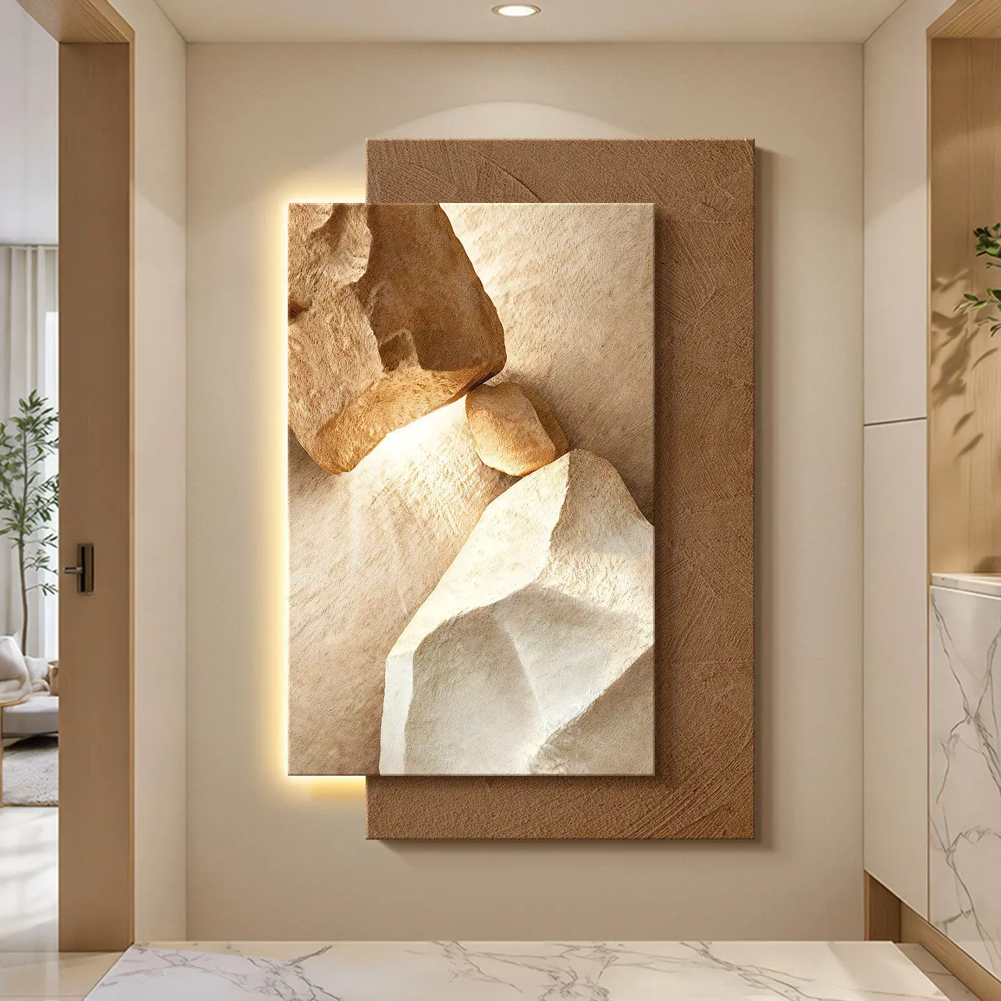 Advanced sensory stone to operate entrance decoration painting, three-dimensional abstract entrance facing door wall lamp painti