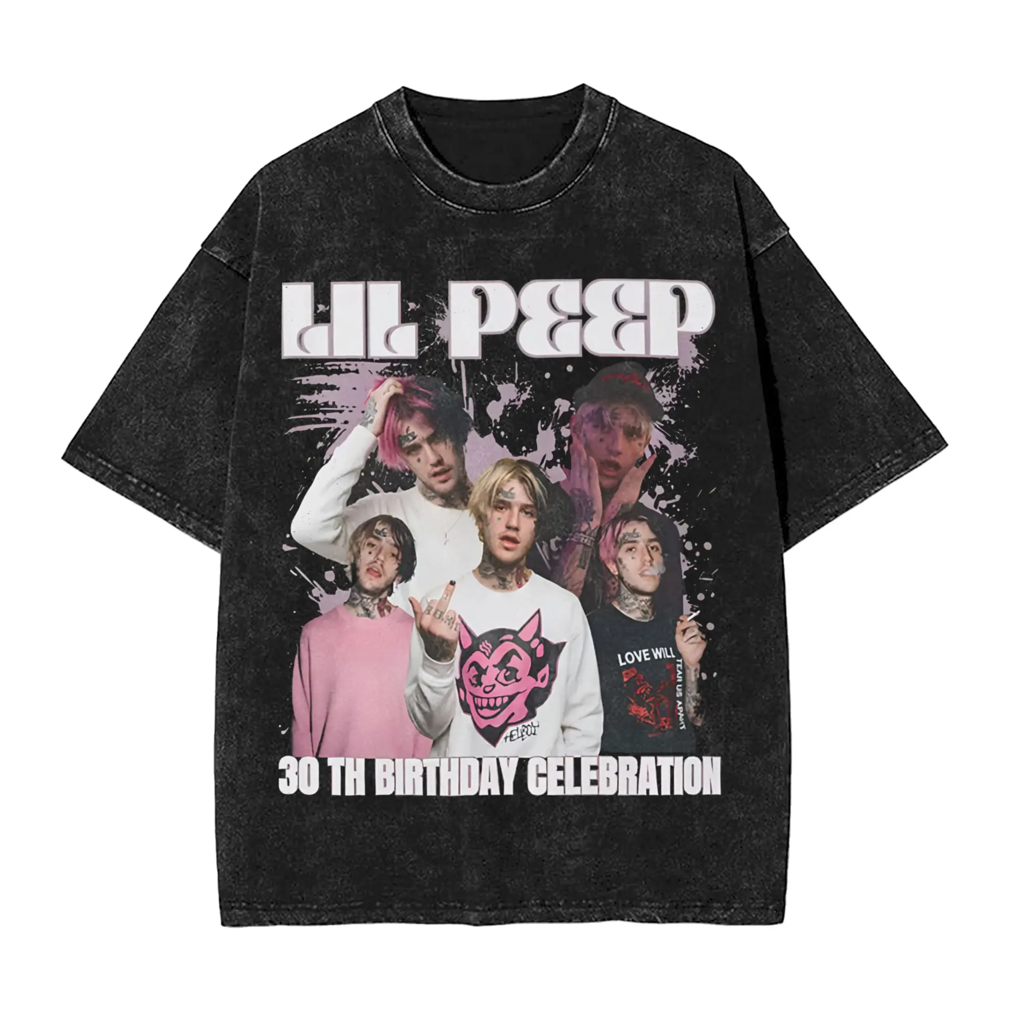 Harajuku Washed Shirt  Lil Peep 30th Birthday Celebration Tour 2026 Merch Novelty T-Shirts High Street  Streetwear Short Sleeve
