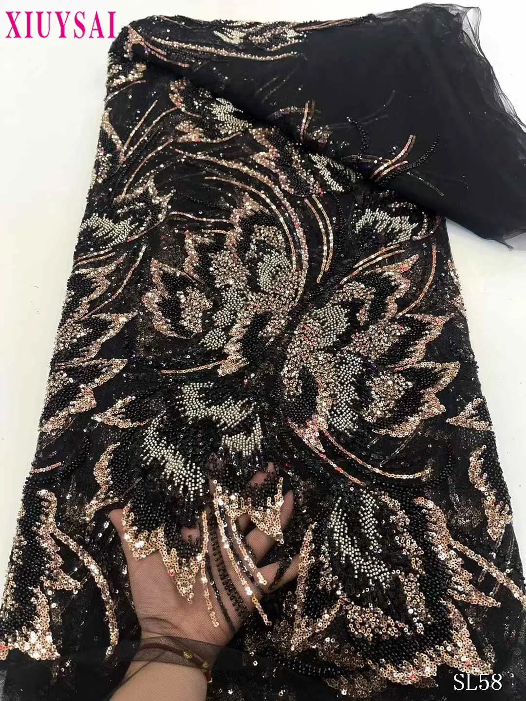 

Африканская кружевная ткань 2025, кружевная ткань ручной работы с бисером, Франция, блестки, нигерийская вышивка, свадебная сетчатая кружевная ткань для шитья