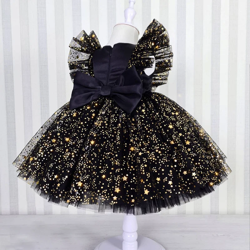 

Baby Girls Tulle Dresses Big Bow Children Birthday Party Mesh Gown Kids Princess Printed Sequin Vestidos Infant Sweet Clothes