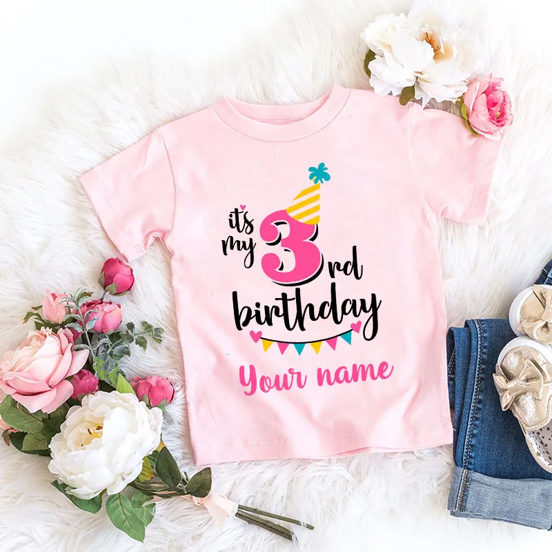 Personalized Girl Birthday Cartoon T Shirt for Girls Tshirt Number 1 2 3 4 5 6 7 8 Graphic Kids Clothes Birthday Party Outfits