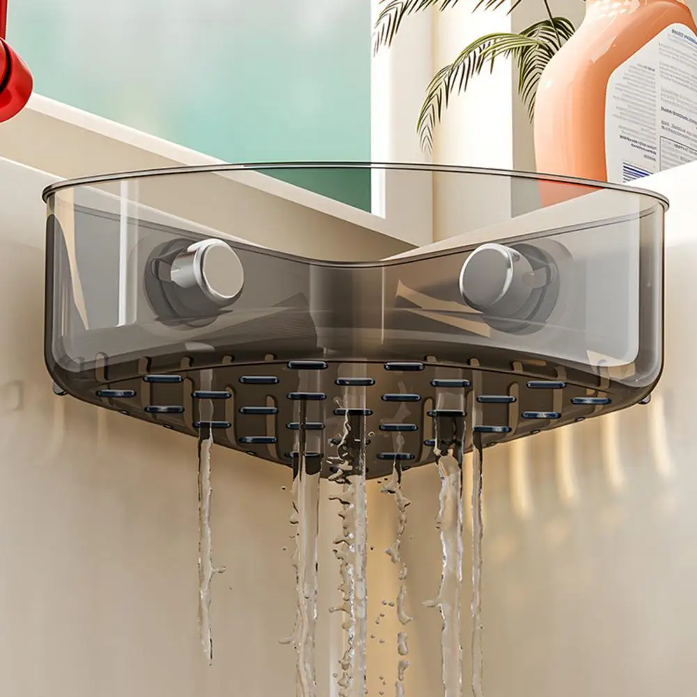 Drain Rack Hollow Drain Shelf Suction Cup Corner Sink Strainer Sponge Holder with Drain Hole Capacity for Utensils