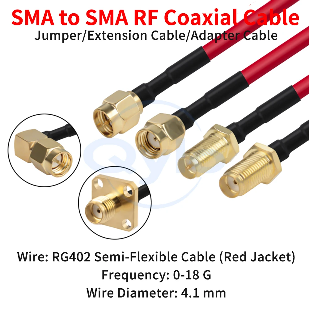 SMA to SMA RG402 Red Semi-Flexible High-Frequency Cable SMA Adapter Cable RF Coaxial Cable SMA to SMA Extension Cable 18G (1pcs)
