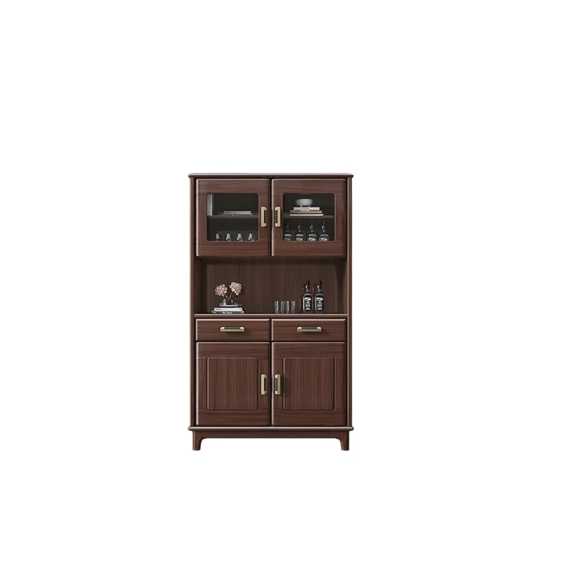 

New Chinese-style solid wood dining side cabinet integrated walnut simple modern wine cabinet glass wall cabinet