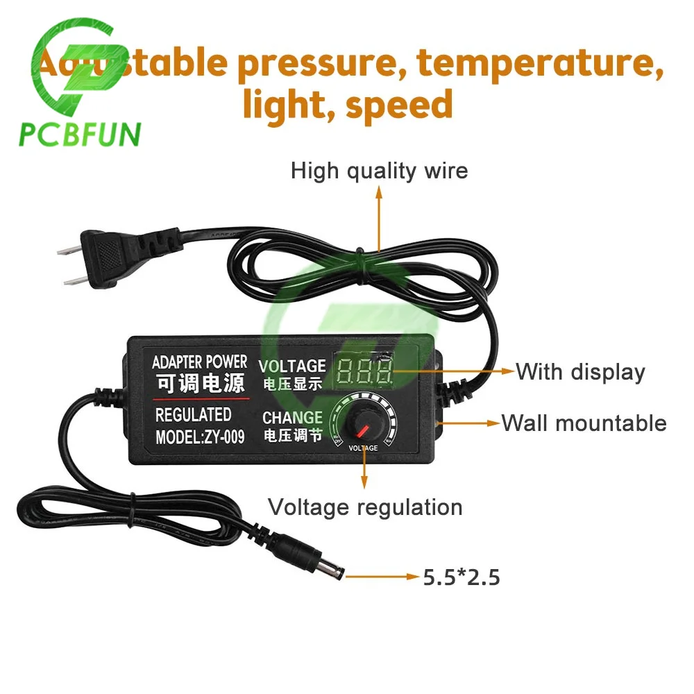 DC 3-24V Adjustable Voltage DC Power Adapter Stepless Speed Regulation Dimming 3-12V 9-24V 2A 3A 5A with Display Screen