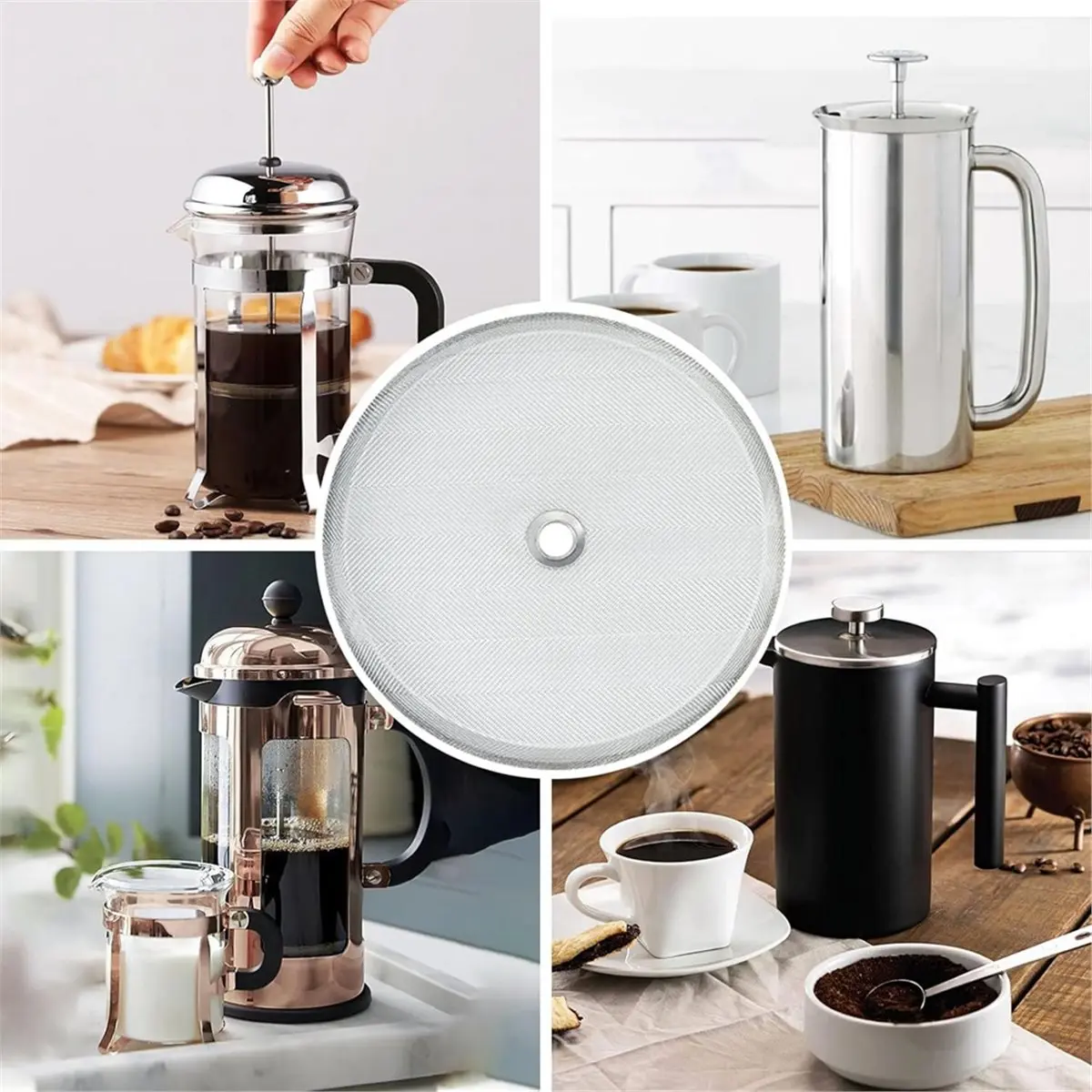8 Pieces French Press Replacement Parts Stainless Steel Set, 6 Pieces 4in Universal French Press Screen
