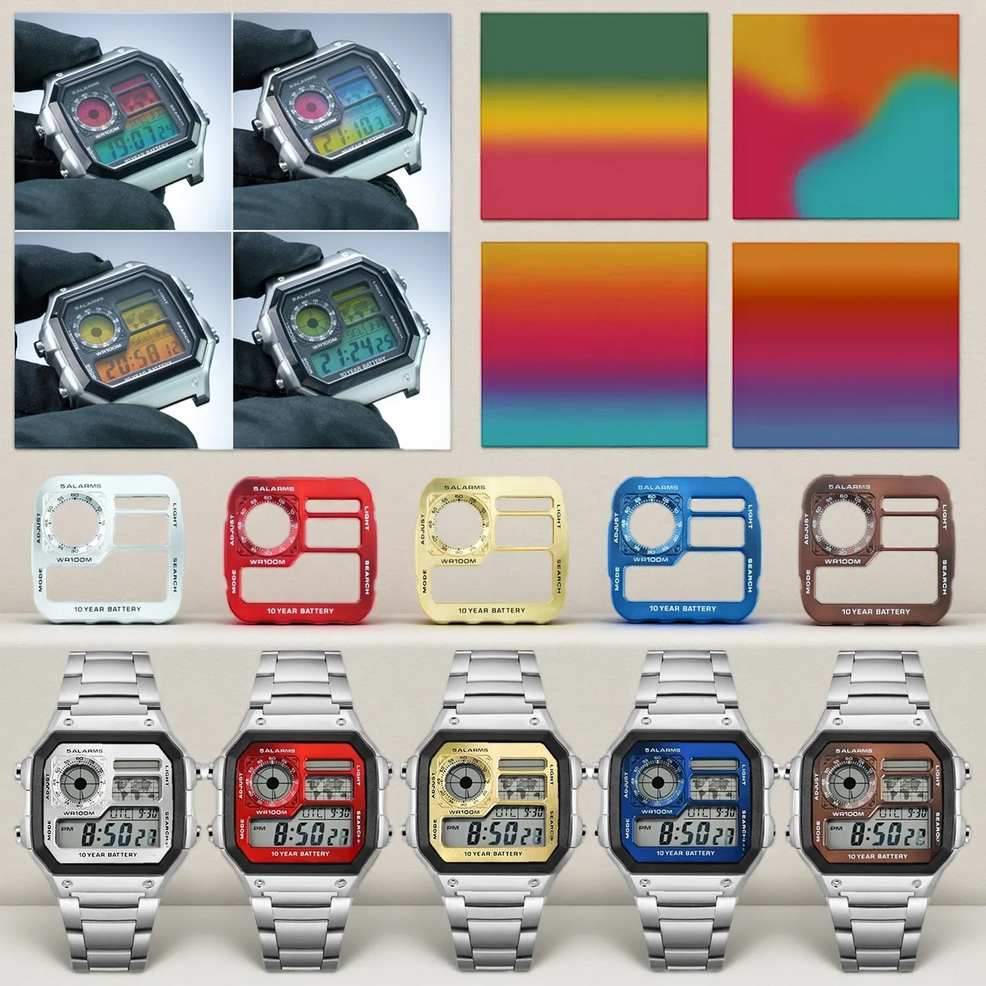 AE1200 Screen parts mod kit For Casio AE-1200 AE-1300 Copper metal dial screen overlay sticker Trendy Modified Watch Accessories