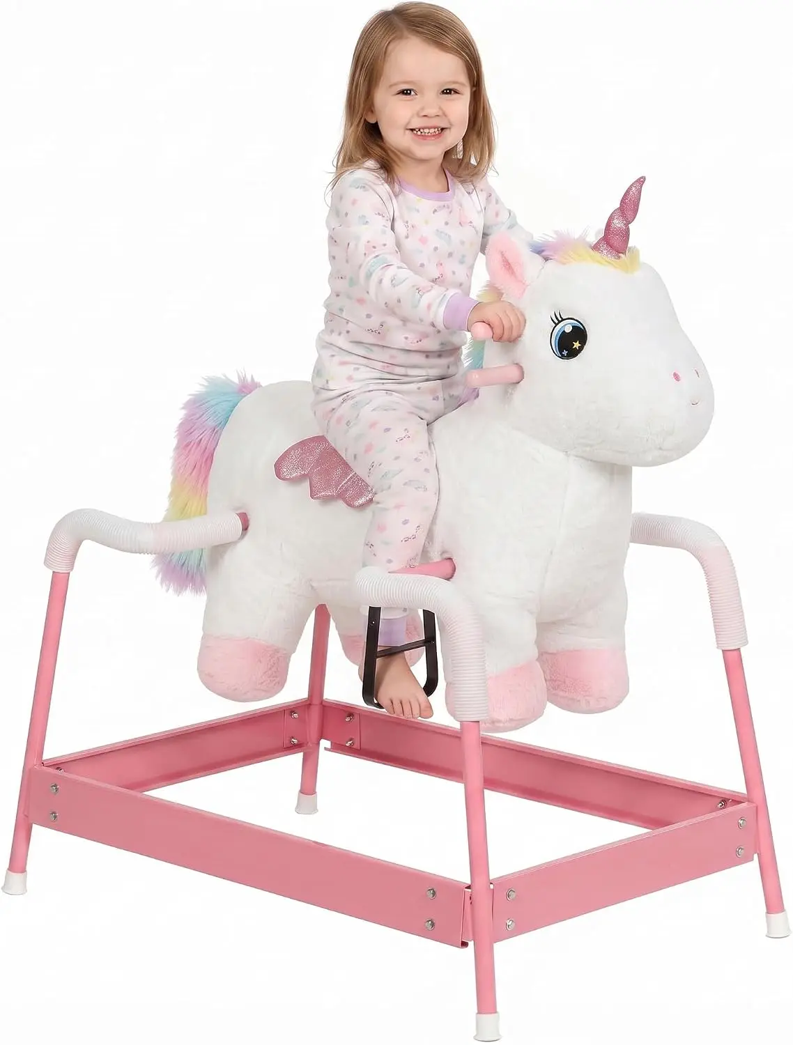 Kids Spring Rocking Horse Unicorn Ride on Horse Neighing Sounds White