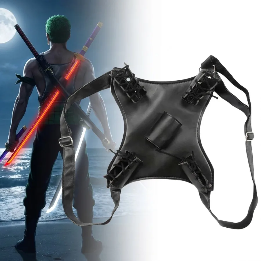 

Double Sword Backpack Belt Holster Anime Medieval One Piece Zoro Cosplay Prop Samurai Sabre Waist Real Japanese Katana Holder