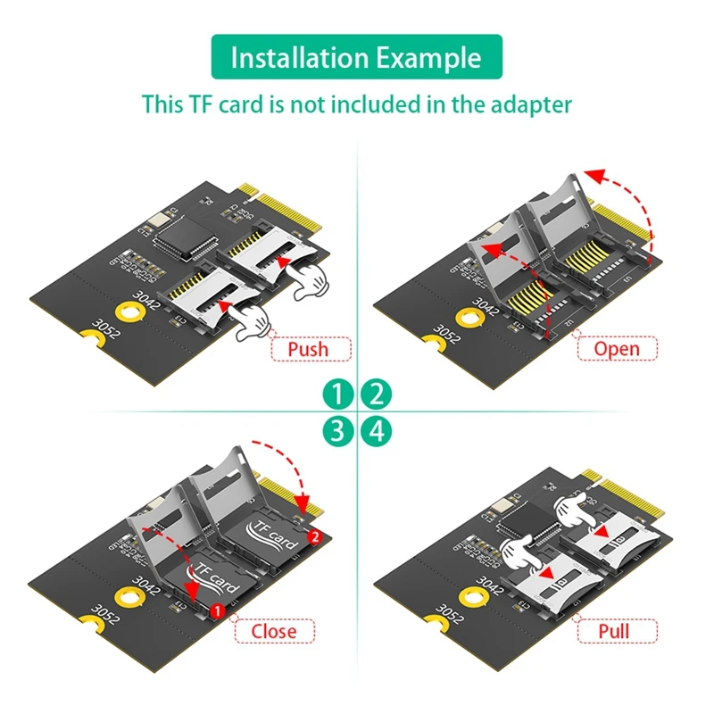 Dual Micro-SD Card, TF Card To NGFF M.2 Key B Reader Adapter Converter (Supports USB Bus, Not SATA Bus)