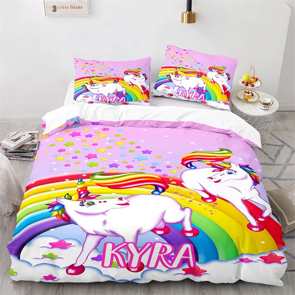 Unicorn Rainbow Flower Duvet Cover Set Colourful Cartoon Polyester Soft Cover Full King Queen Size Kids Boys Girls Bedding Set