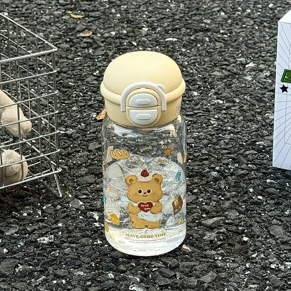 

With Lid Straw Milk Plastic Cup Transparent Butter Bear Water Straw Bottles Fall Prevention Dustproof Pochacco Water Bottle