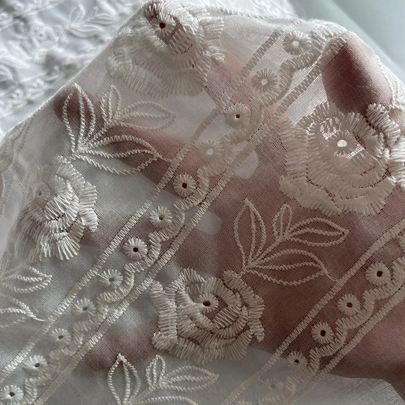 

Rose Embroidered Lace Fabric Sheer Blouse Dress DIY Handmade Sewing Material