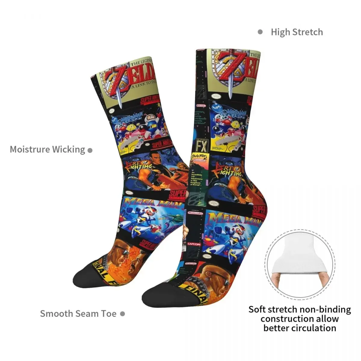 Retro Gaming Boxes Socks Harajuku Sweat Absorbing Stockings All Season Long Socks Accessories for Unisex Birthday Present