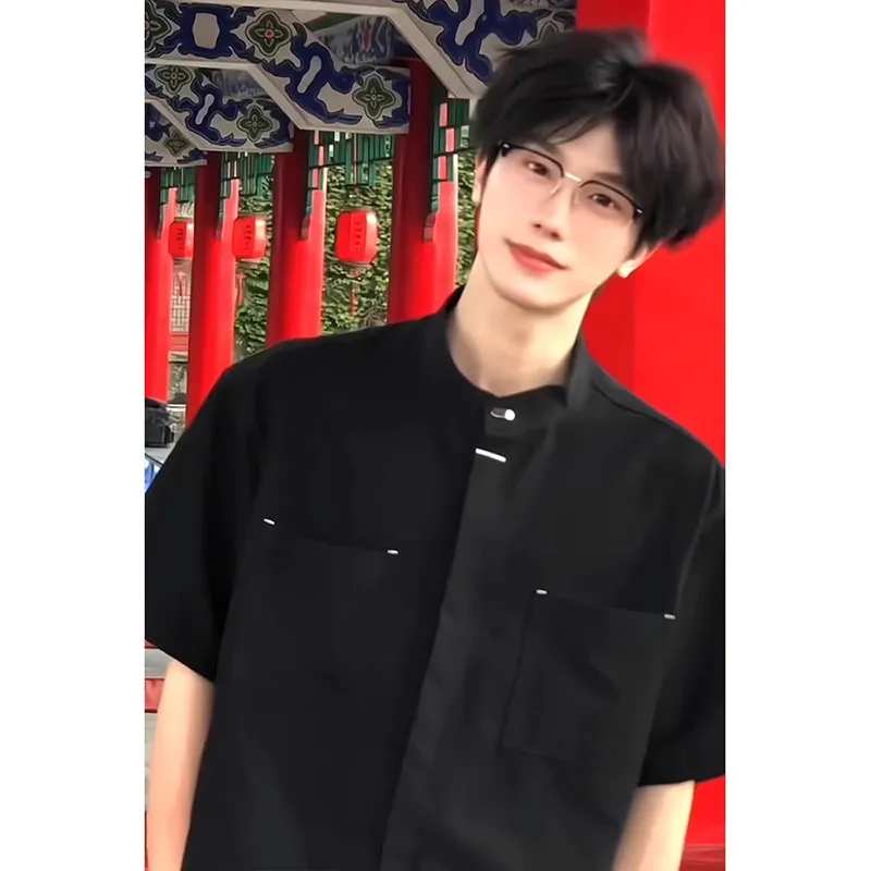 New Chinese Style Men's Ice Silk Short Sleeve Shirt And Pants Set with Drapey Suit Pants Breathable And Comfortable for Summer