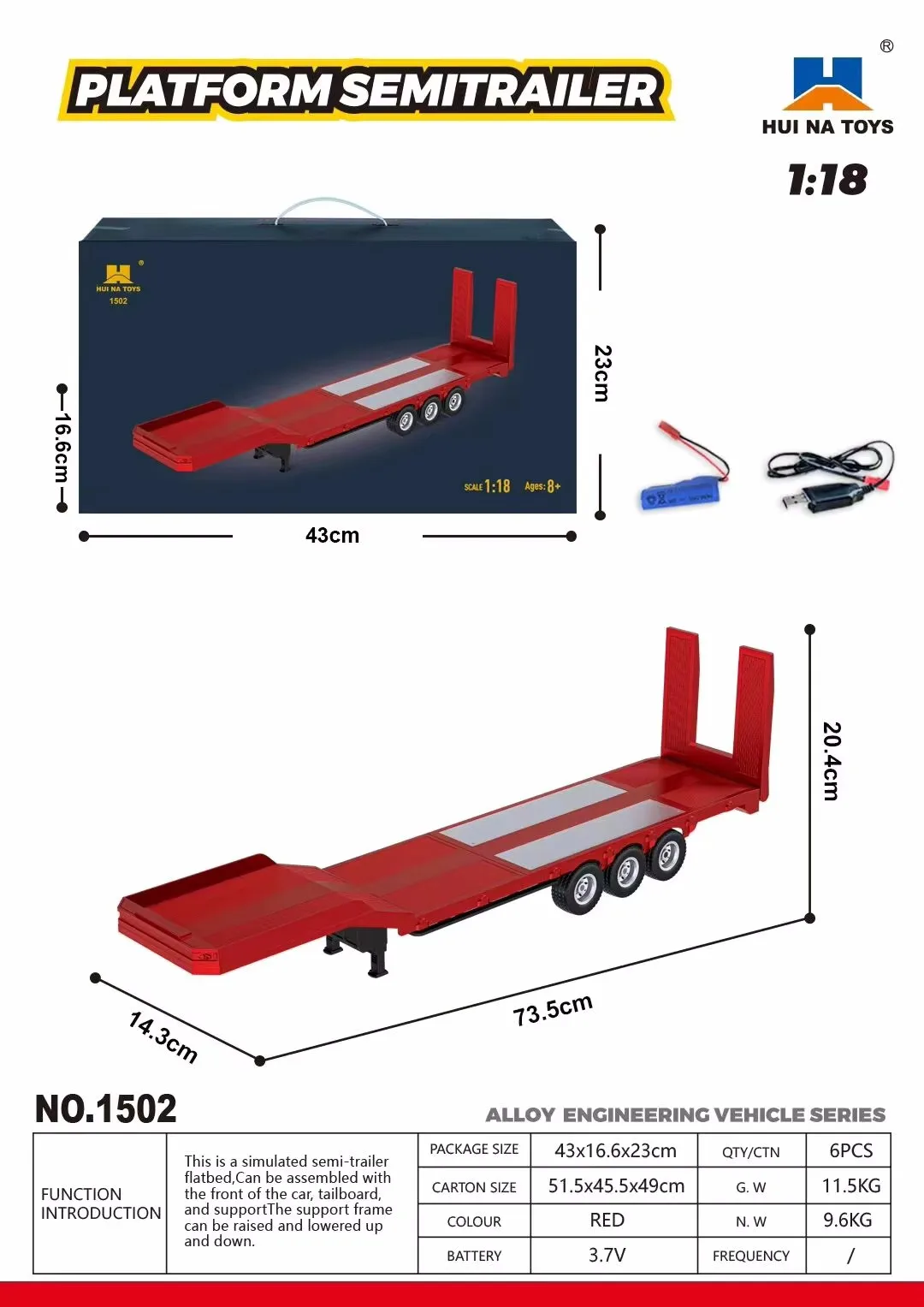 Remote control engineering car Huina Scania 770S trailer head