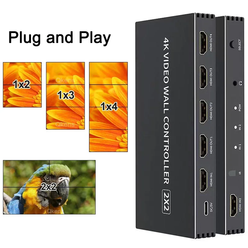 

4k 2x2 HDMI Video Wall Controller 4 Channel TV Splicer 1X2 1X4 2x2 1x3 3x1 Multi Video Screen Processor Switcher Plug and Play
