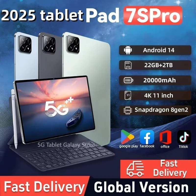 

2025 New7S Pro Tablet with Snapdragon 8gen2 4K Screen 22GB RAM 2TB Storage Android 14 System Dual-Mode 5G and Wi-Fi 20000mAh