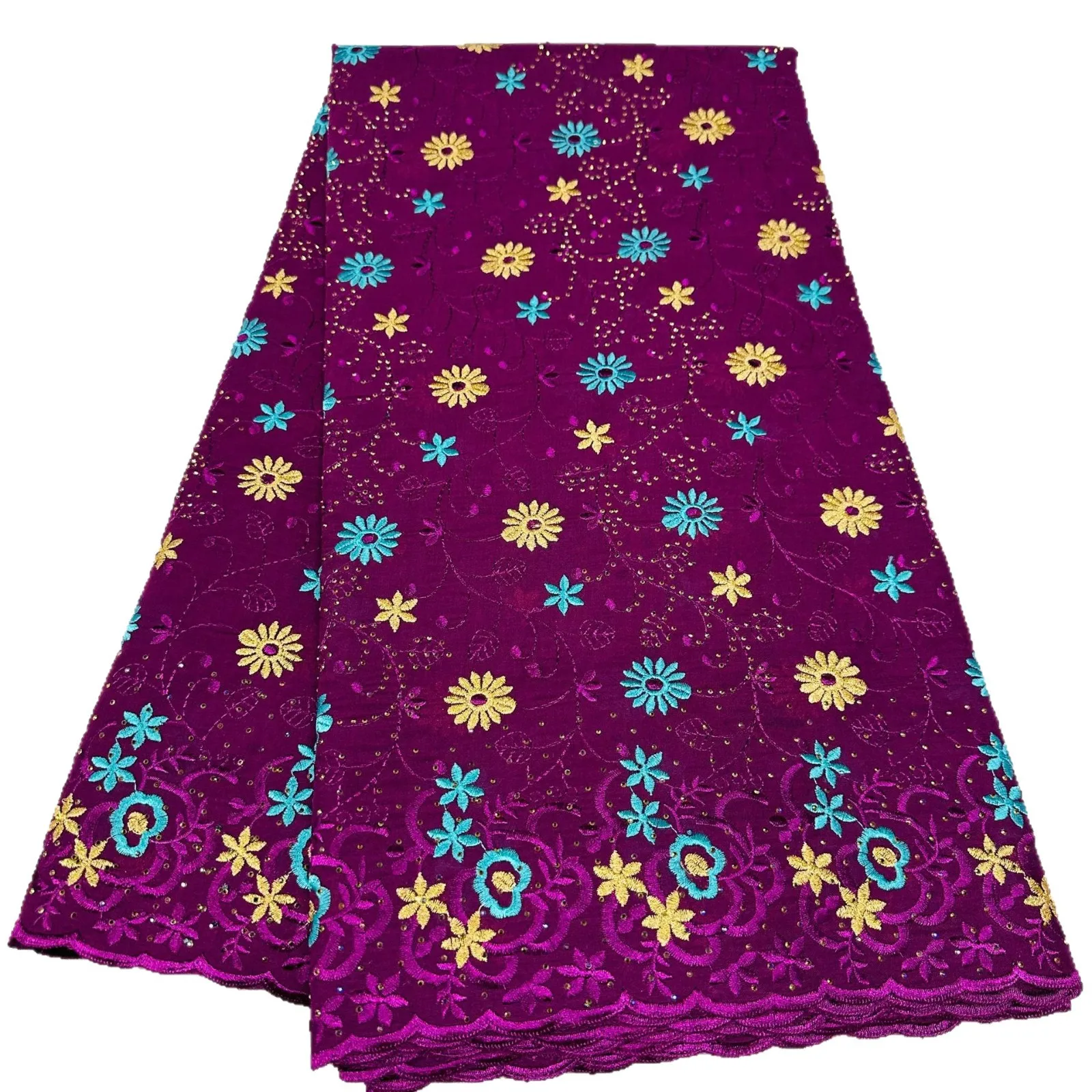 

CX 5yards high quality cotton cloth embroidery hot diamond embroidery cloth African specialty clothing fabric