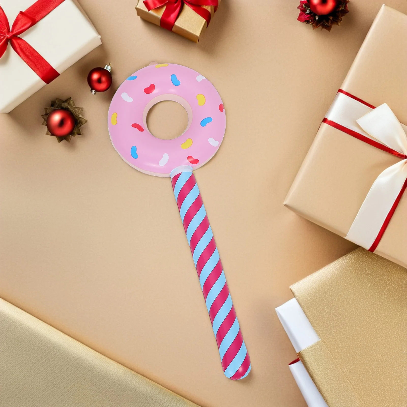 6Pcs Donut Shape Balloons 80Cm PVC Inflatable Stick Party Decor for Candyland Birthday Pool Theme Events Photo Booth Backdrop