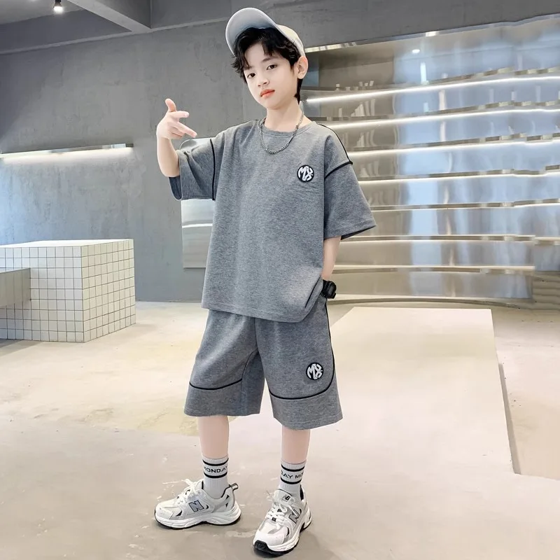 Chándal Infantil De Verano De Manga Corta Para Niño Y Niña – Conjunto Deportivo Con Parches, Pantalón Corto Y Pullover