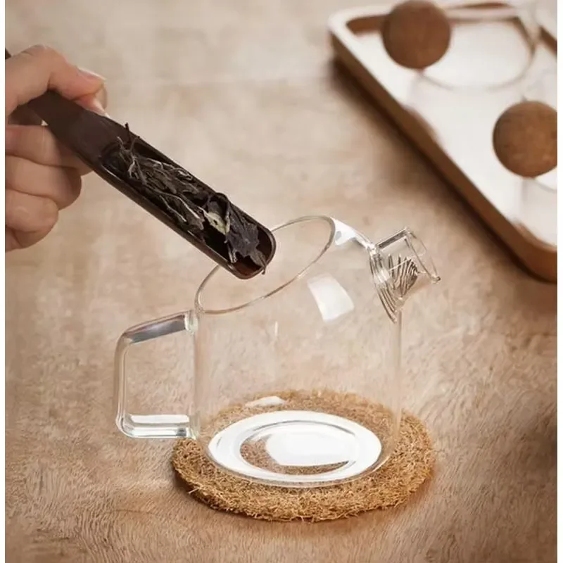 Handmade Borosilicate Glass Kettle with Cork Lid Custom Tea Pot for Kitchen Tea Party