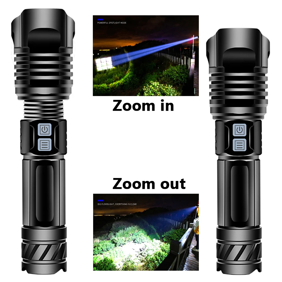 High Quality Powerful Tactical Led Flashlight XHP90.2 Zoomable Torch Usb Rechargeable 18650 26650 Battey Lantern