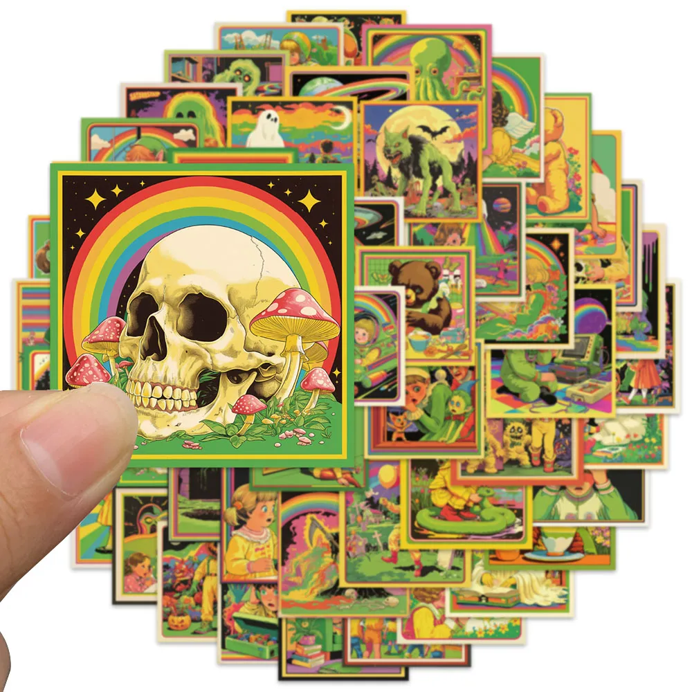 50PCS Vintage Horror Comic Psychedelic Sticker DIY Decor Scrapbook Halloween Car Motorcycle Guitar Stationery Party Supplies