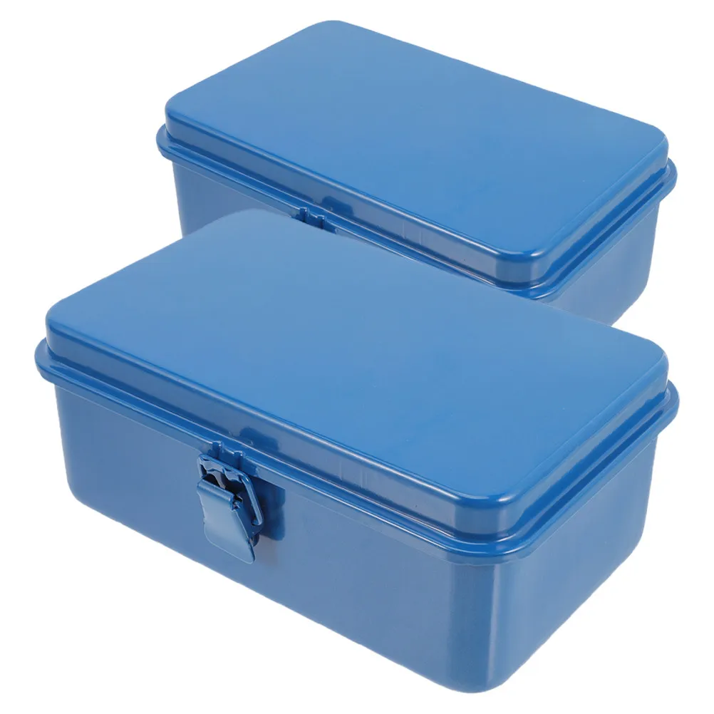 2Pcs Thickened Iron Toolbox Metal Tool Box for Carpenter Mechanic Portable Multi Layer Compartment Waterproof Travel Repair Case