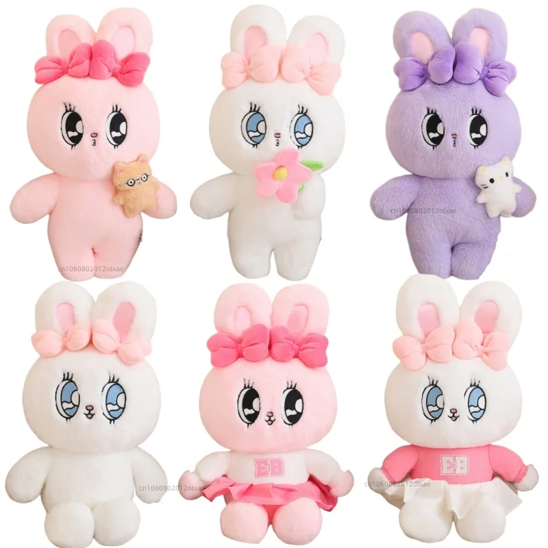 Kawaii Big Eyes Bunny Cheerleading Dress Purple Bunny Pink Bow Rabbits Plushie  Peluche Doll Girl Game Doll Toys for Kids