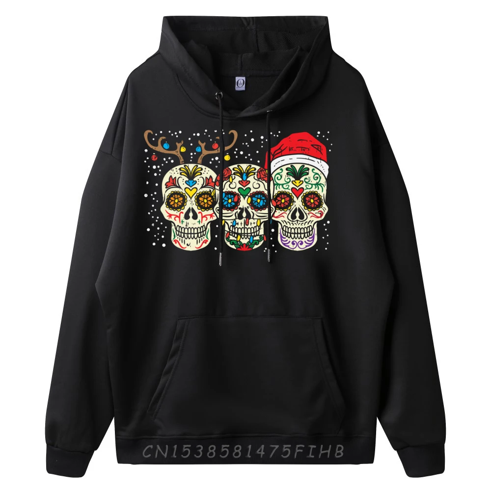 Sugar Skulls Reindeer Santa Christmas Sweatshirts Graphic Tee Youth Fashionable And Trendy Luxury Designer Hoodie Printing