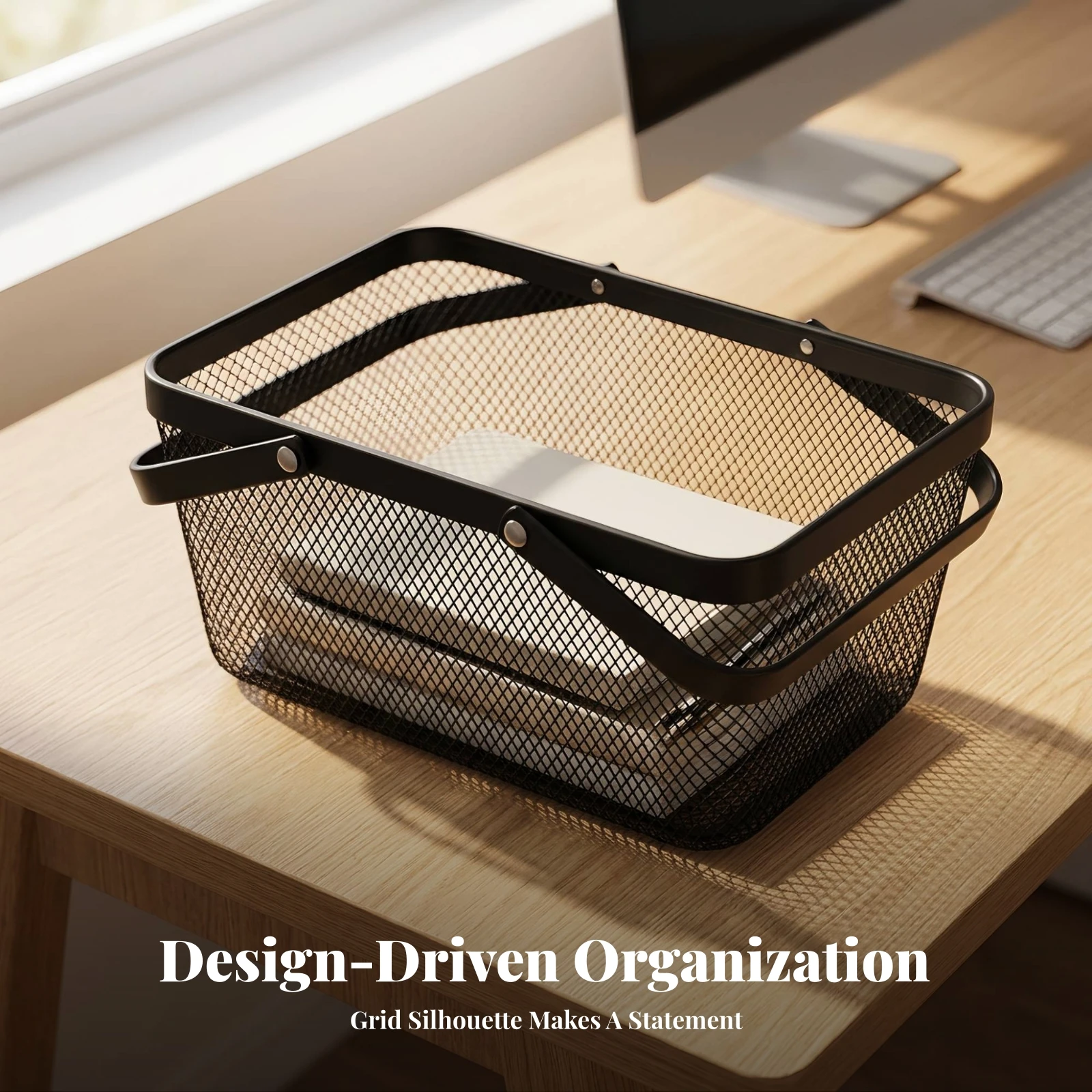 Metal Mesh Basket Rectangular Mesh Storage Basket Lightweight Breathable for Kitchen, Cabinet
