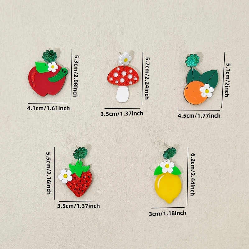 KUGUYS Funky Jewelry Fruit Drop Earrings for Women Casual Acrylic Watermelon Orange Accessories