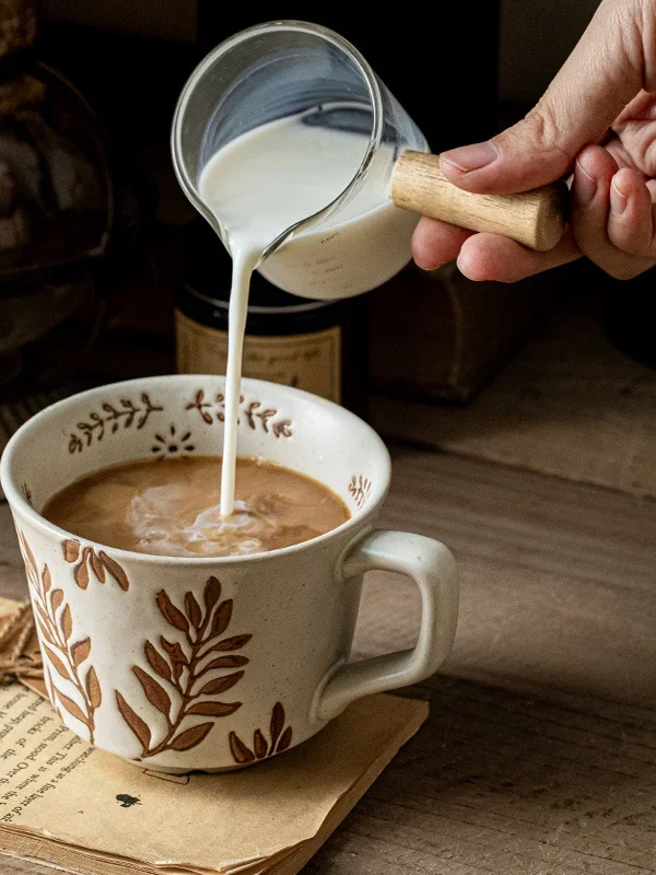 Artisan Hand-Painted Ceramic Mug - Minimalist Textured Coffee & Milk Cup, Japanese Wabi-Sabi Style for Home & Office