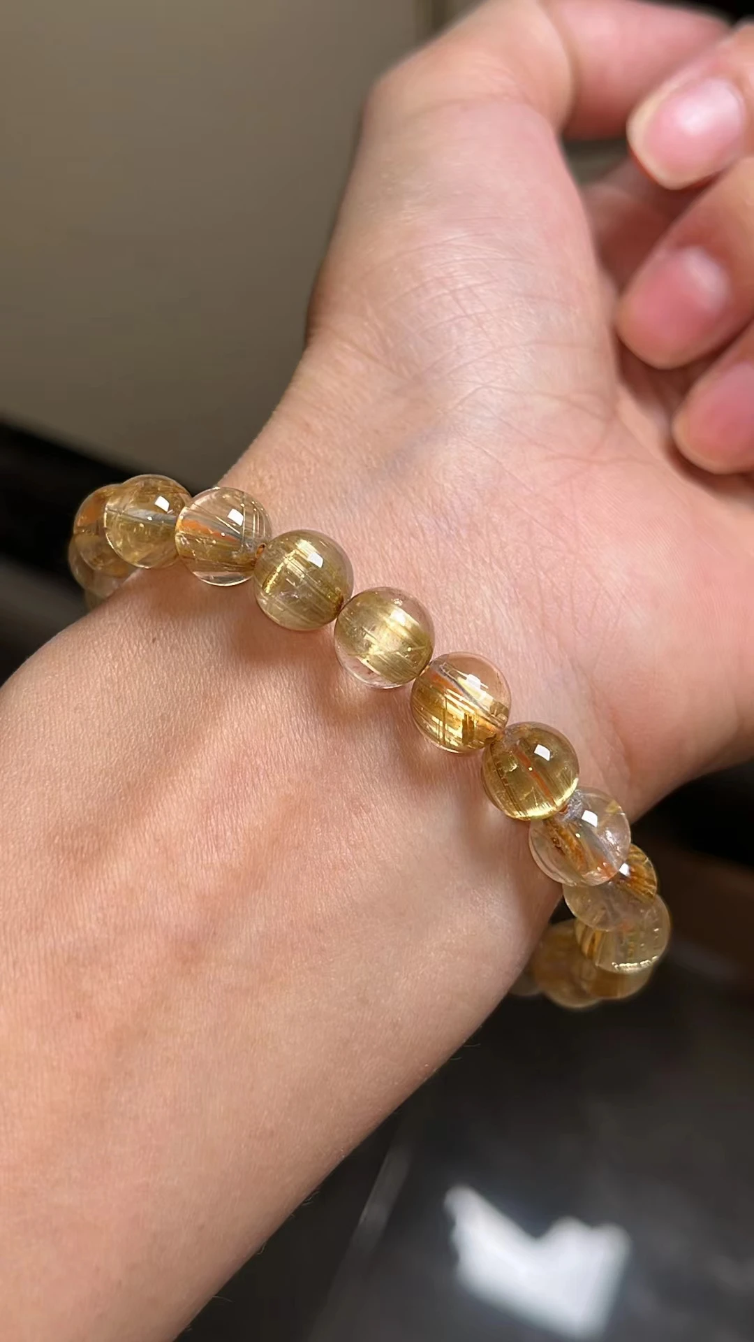 Natural Gold Rutilated Quartz Titanium beads Bracelet 8.7mm Wealthy Woman Men Clear Round Beads Jewelry From Brazil AAAAAAA