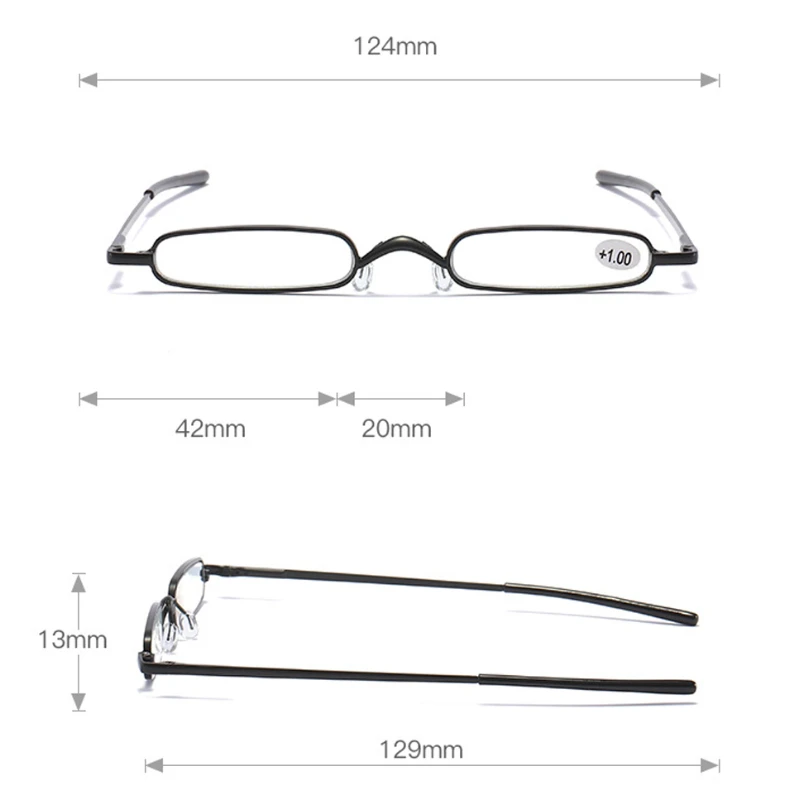 Portable Mini Reading Glasses Men Women Business Ultralight Small Rectangle Blue Light Eyeglasses with Case +100 +125 +150 +400