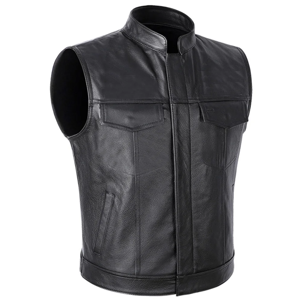 

Fashion Waistcoat Bikers Vest Button Casual Faux Leather Oversized Pocket Sleeveless Solid Color Stand Collar Black Holiday