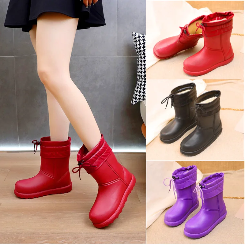 Women Shoe Suede Waterproof Rain Boot Women Winter Warm Washing Car Kitchen Rubber Boots Platform Snow Boot Comfort Cotton Shoe