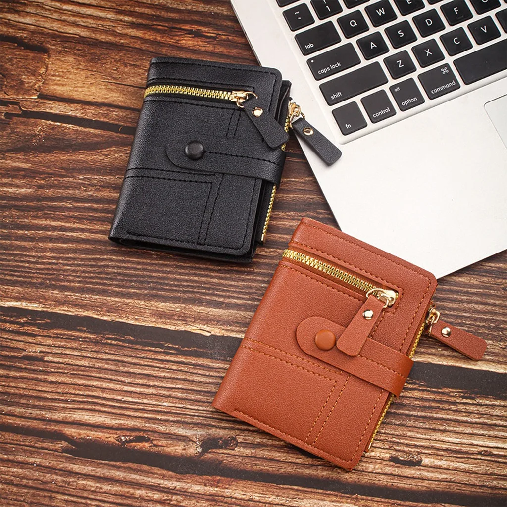 Short Women Wallet PU Leather Multi Slot Card Holder Zipper Coin Pocket Buckle Money Clip Small Clutch Bag Fashion Women Wallet
