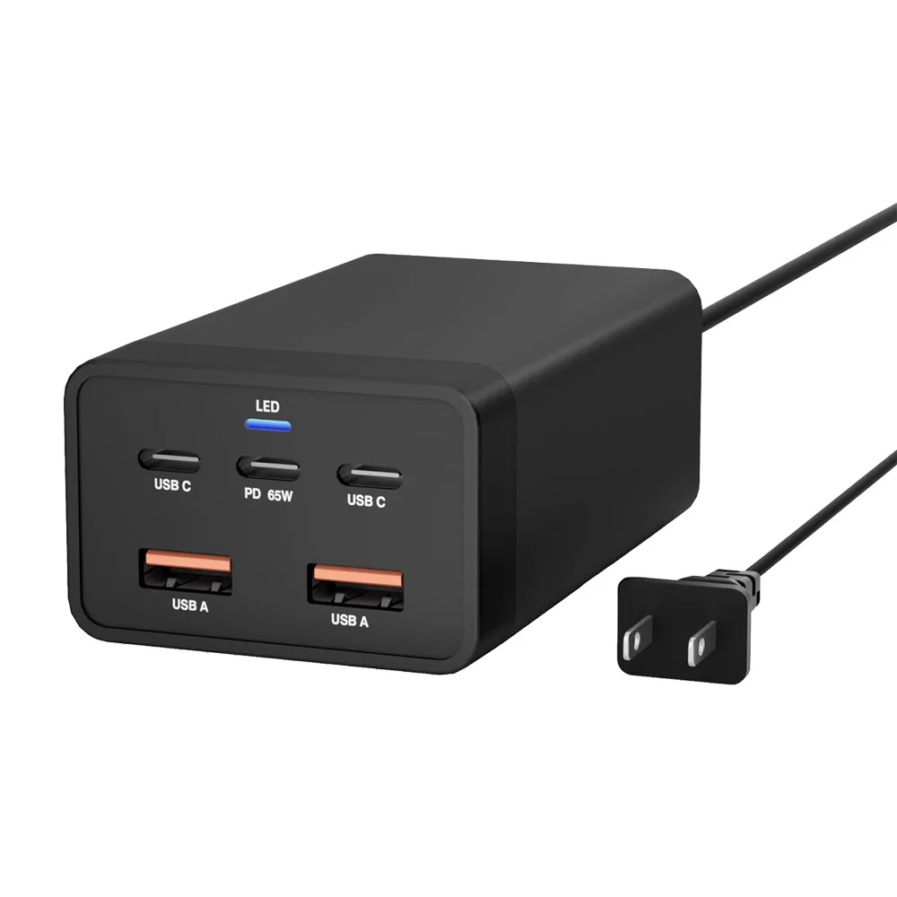 125W Gan Metal Charger for Laptop PD Function with 3 USB-C 2 USB-A Ports