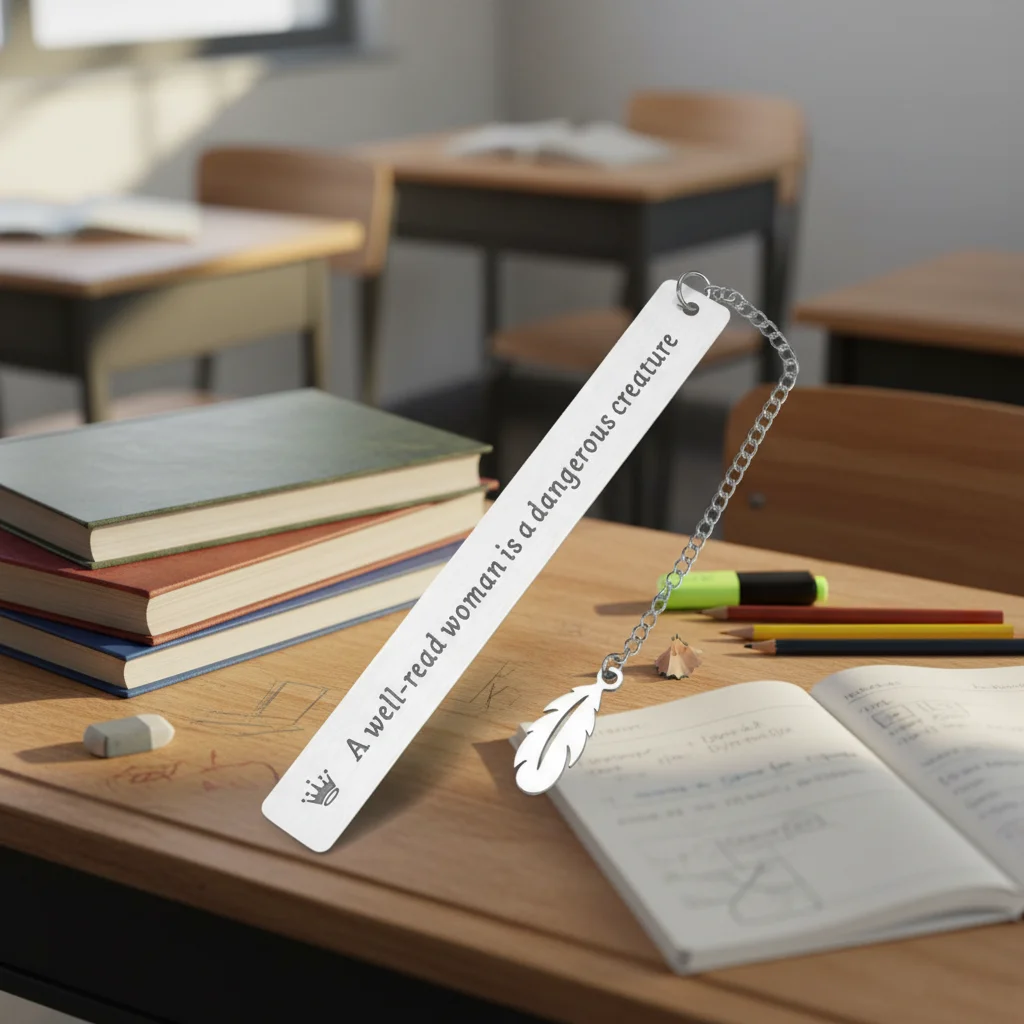 

Retro Bookmark A Well-Read Woman Leaf Pendant Metal Bookmark Rectangular Inspirational Reading Paper Mark Stationery Tools