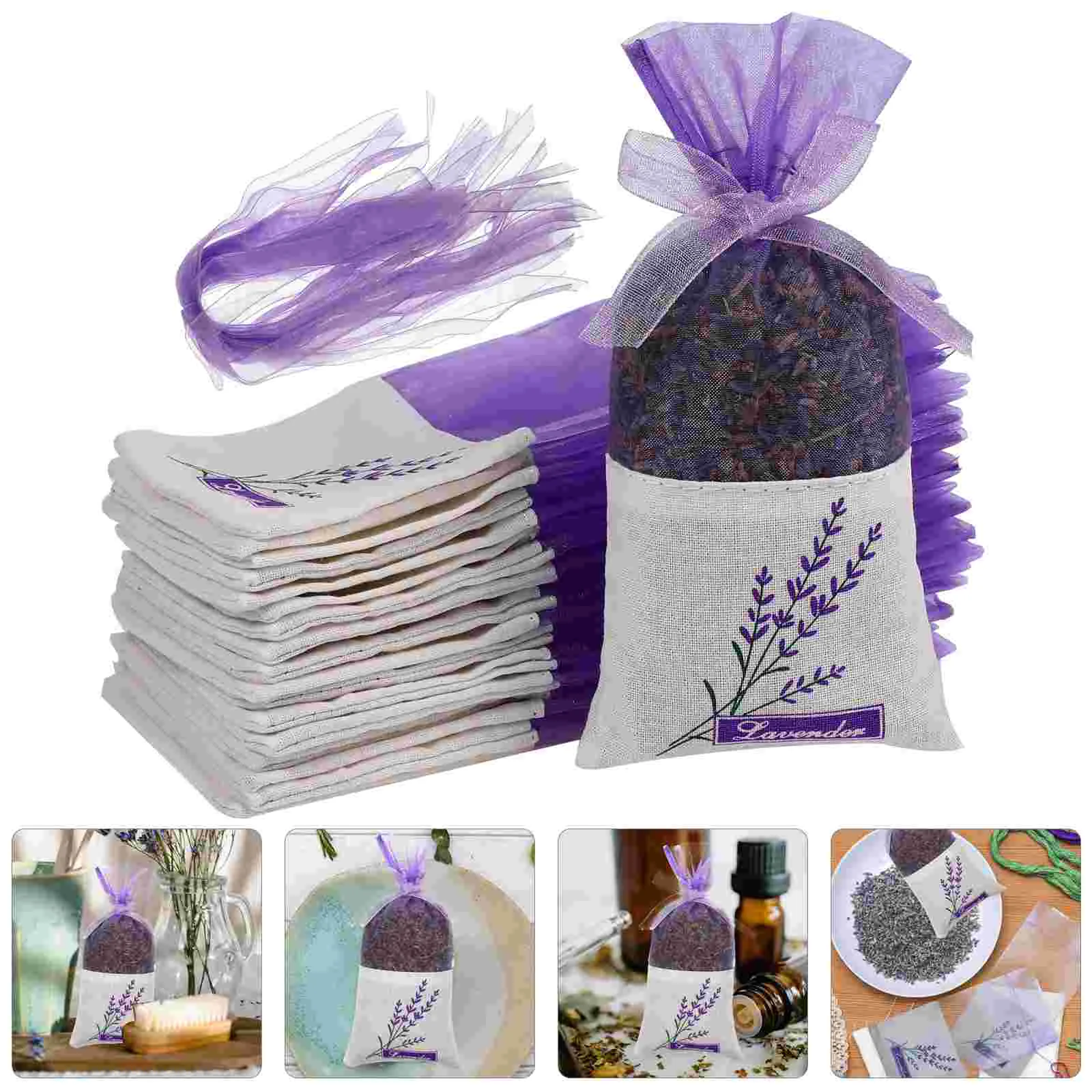 30pcs Empty Sachets Bag Flower Printing Fragrance Lavender Sachet Bag Purse (New Style) - Light Purple