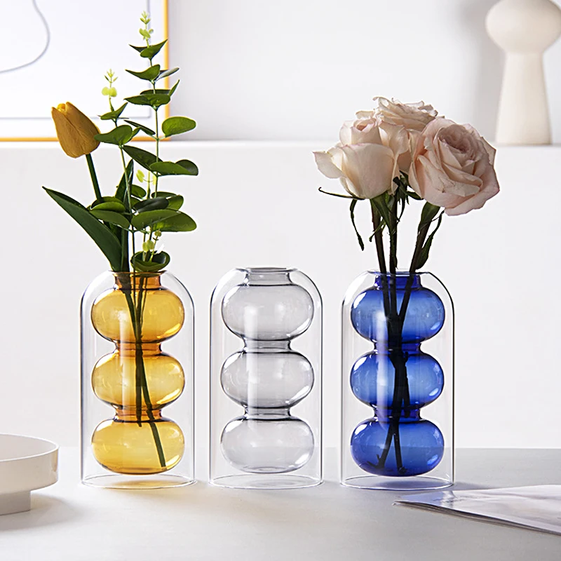 Living Room Glass Vase Creative Glass Desktop Planter Vase Transparent Small Vase Hydroponic Flower Pot Simple Table Decoration