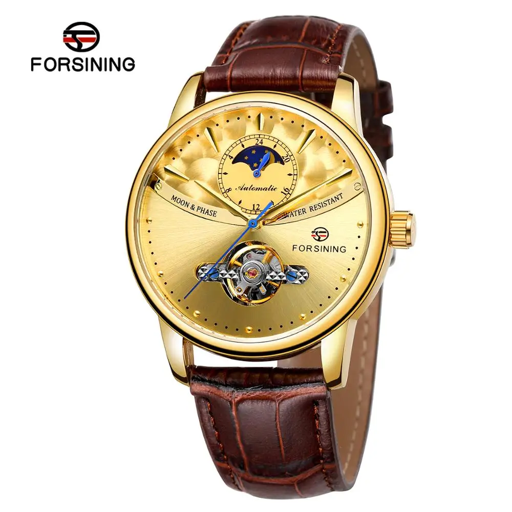 

Luxury Moon Phase Automatic Watch Royal Men Golden Waterproof Mechanical Wristwatch Casual Genuine Leather Tourbillon Clock