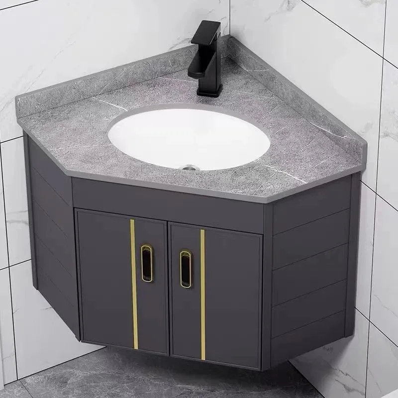 Bathroom Wall Floating Small  PVC Bathroom Vanity Triangle Corner Vanity Cabinets Combo Set with Sink Accessories