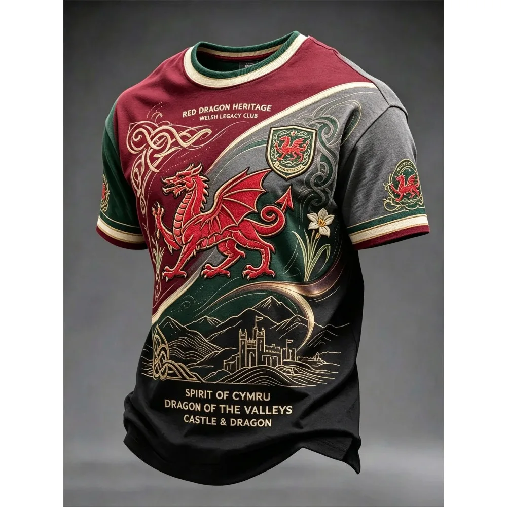 2026 Hit Summer Men's Welsh Football Training 3D Printed Fabric Sports Breathable Quick-drying Fashion Style T-shirt Top