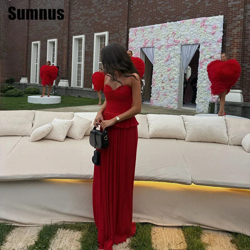 

Sumnus Простые прямые красные вечерние платья Милое платье длиной до пола со рюшами для торжественных случаев فساتين سهرة по индивидуальному заказу